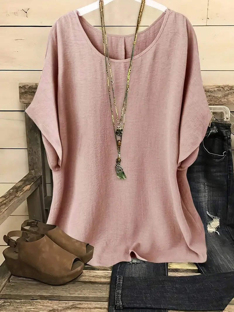 Dilek | Loose Round Neck Short Sleeve Blouse