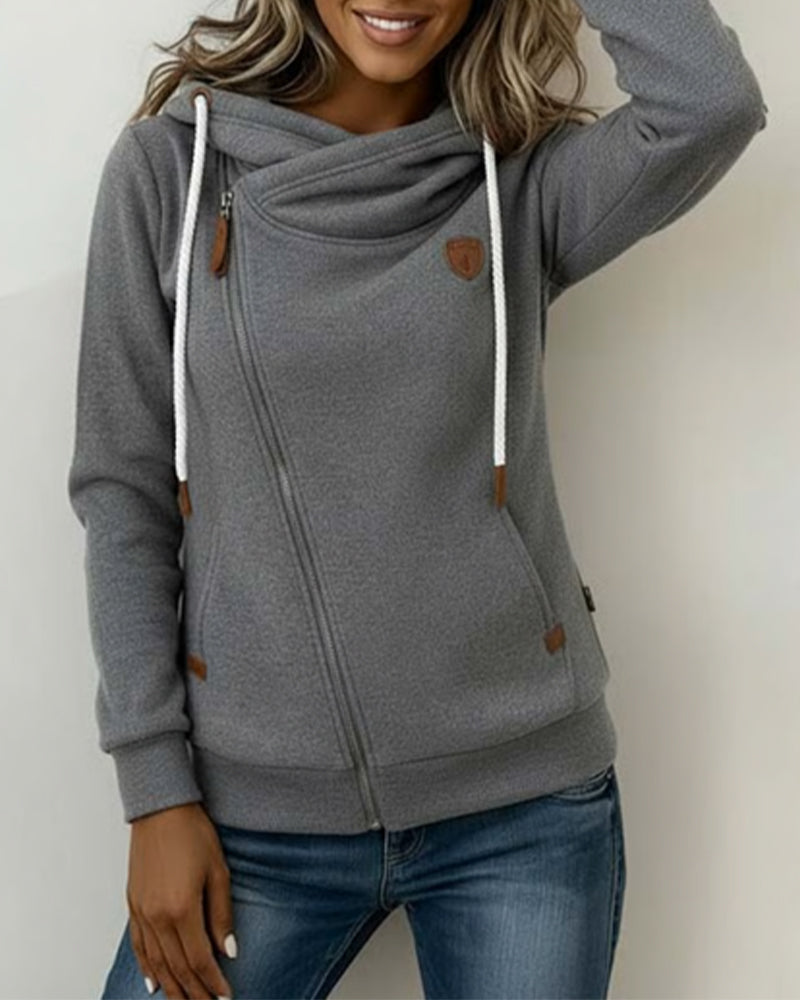 Isabel | Hoodie Gray Long Sleeve Asymmetrical Zip