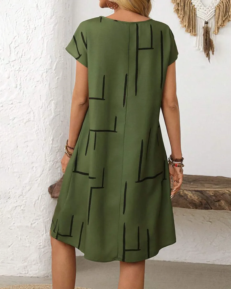 Ainee | Printed Round Neck Short Sleeve Dress