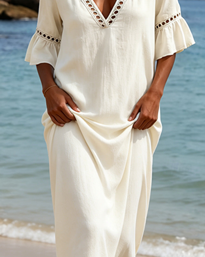 Nellina | Maxi Dress Deep V-Neck Ruffle Sleeves