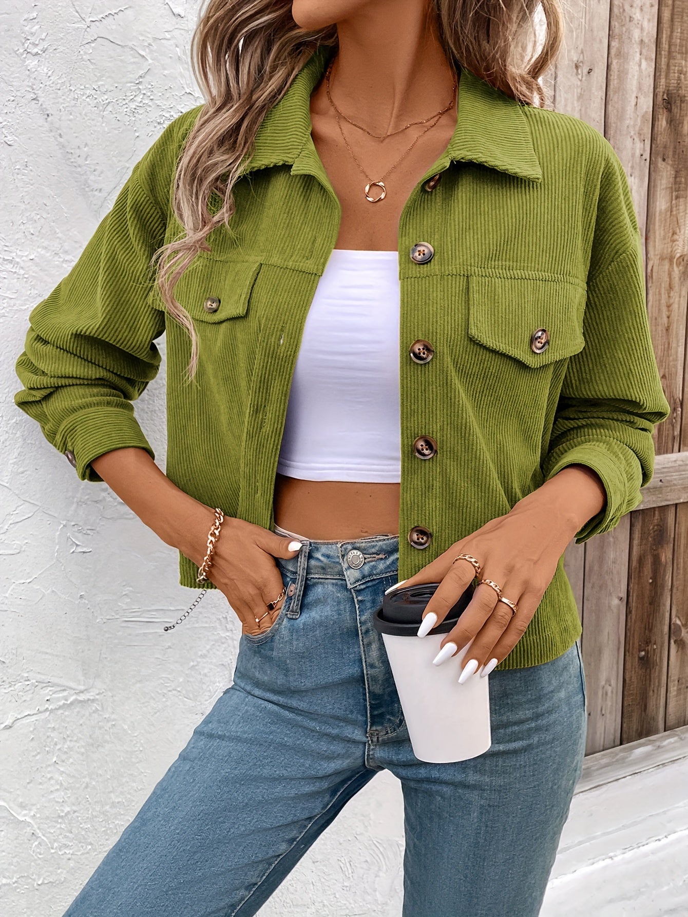 Nichola | Corduroy Button Front Utility Jacket