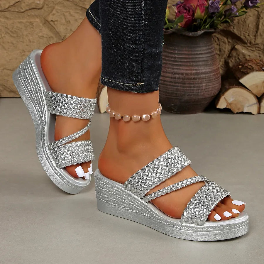 Kalwina - Braided Strap Platform Slide Sandals