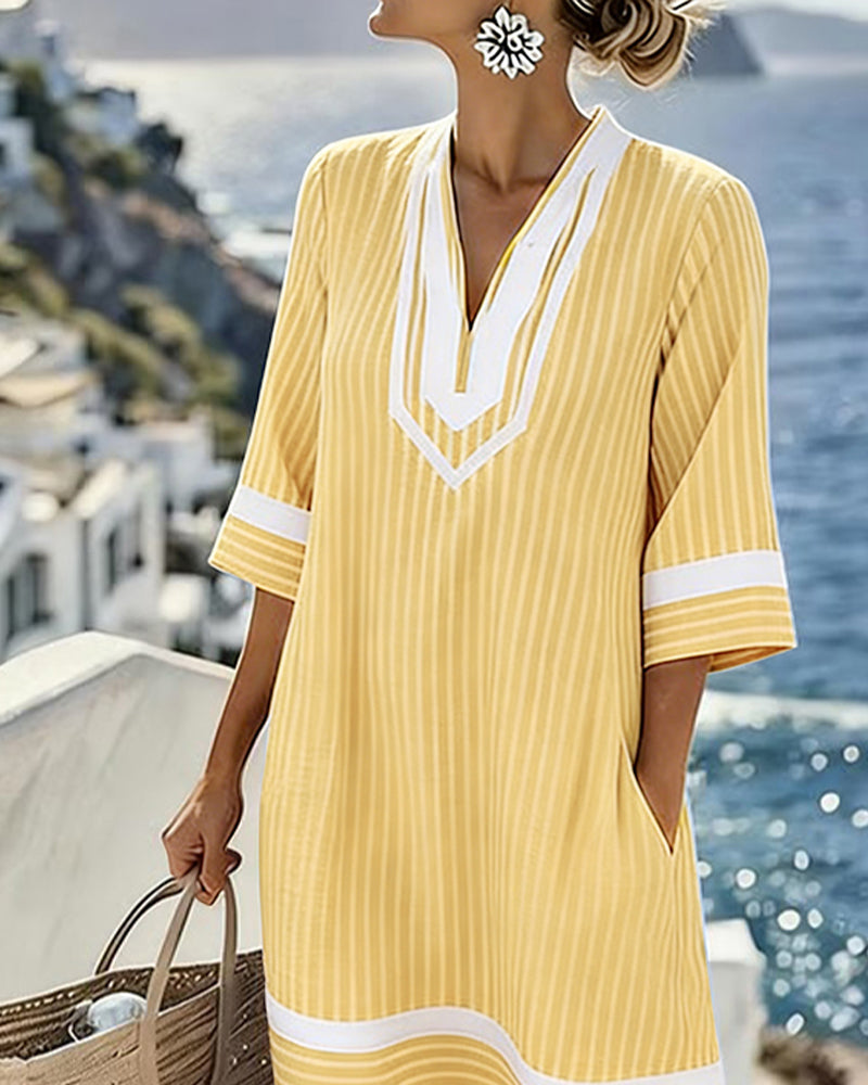 Alisia | Striped Tunic Dress with Contrast Trim