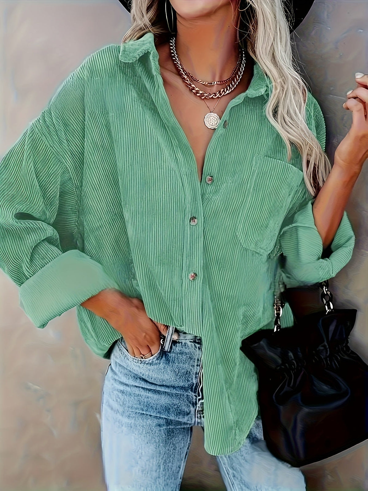 Magnius | Long Sleeve Button-Up Shirt with Pocket