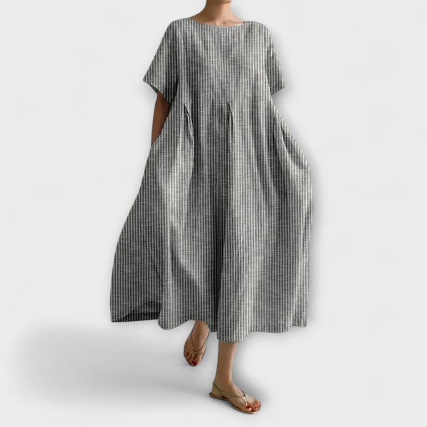 Nurhan | Checkered Short Sleeve Maxi Dress