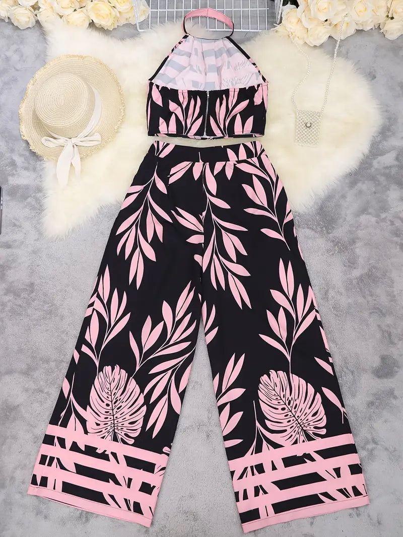 Zirina | Halter Crop Top Wide Leg Set