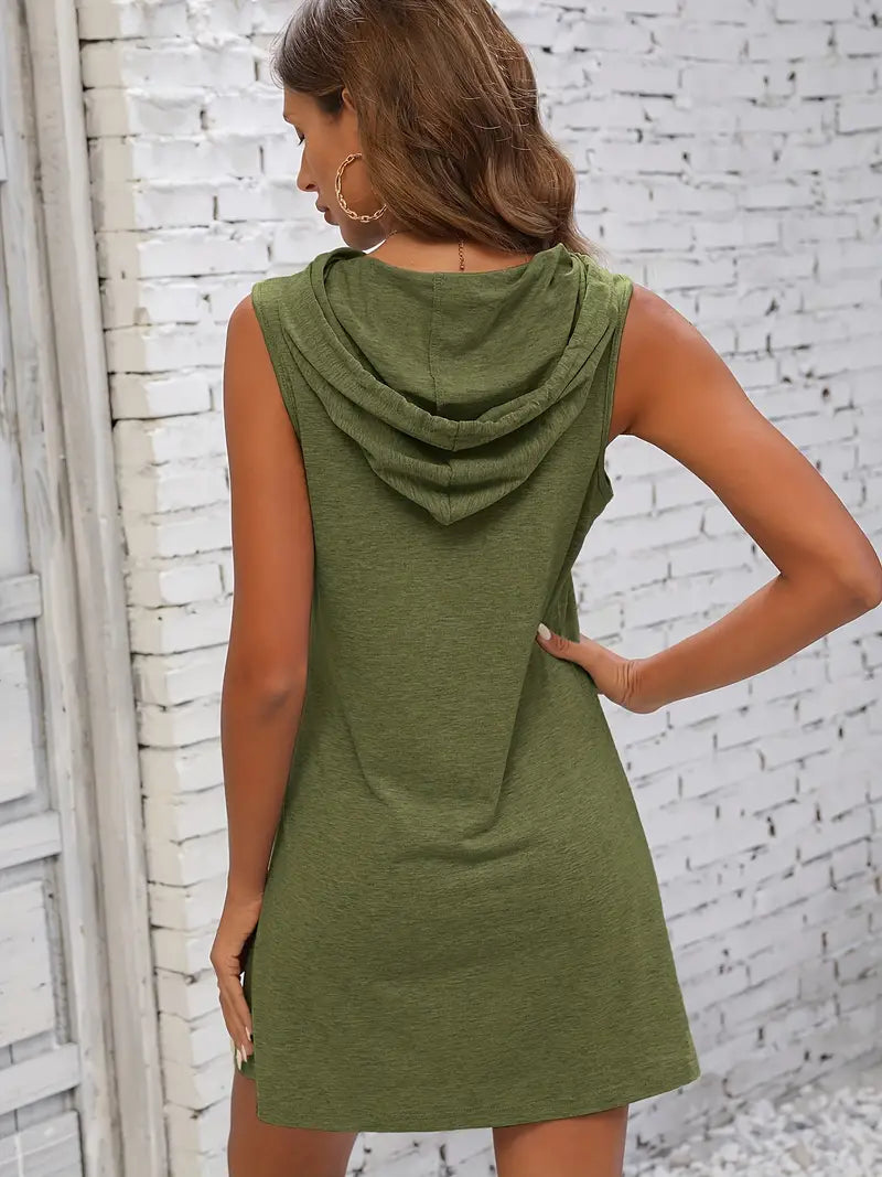 Fieke - Sleeveless Hooded Shift Mini Dress