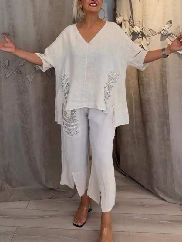 Ebony | V-Neck Loose Fit Pants Set