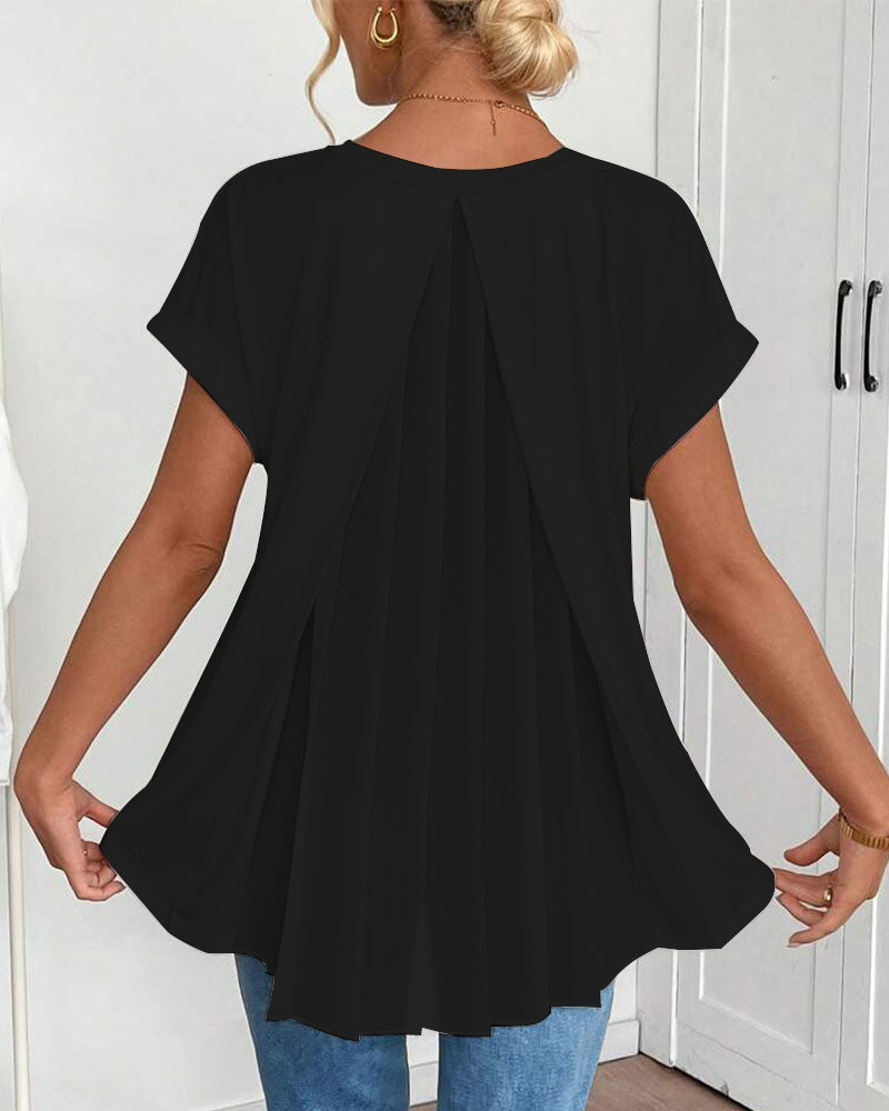Liyanna - V Neck Pleated Back Tunic Top