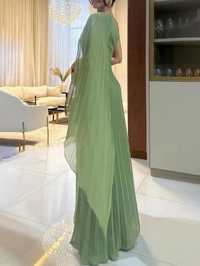 Kiriana | Pleated One Shoulder Maxi Evening Dress