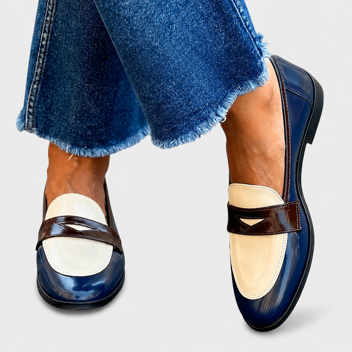 Marlen | Loafers With Glossy Finish and Contrast Panels