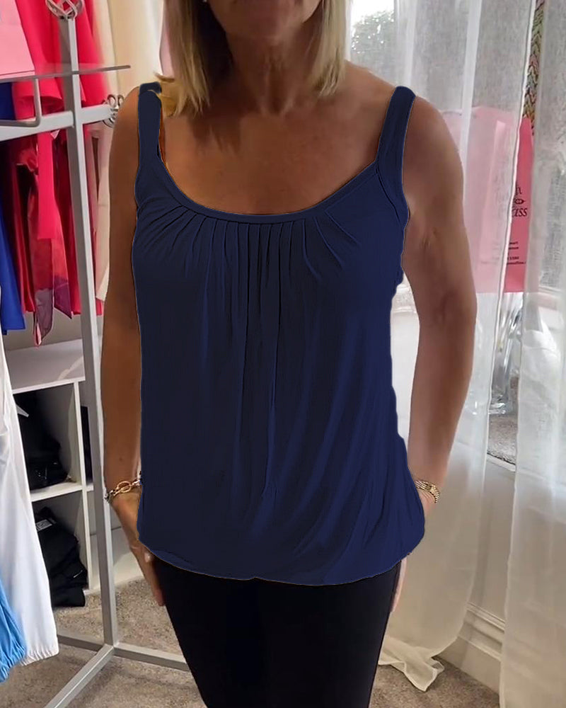 Hanner - Pleated Sleeveless Scoop Neck Tank Top