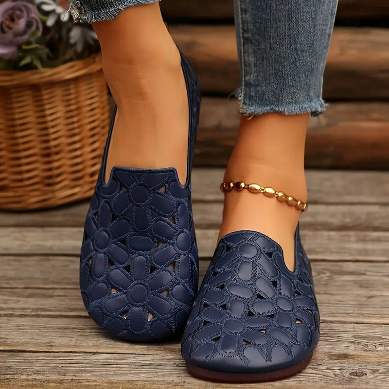 Veronica | Floral Cutout Slip On Flat Shoes