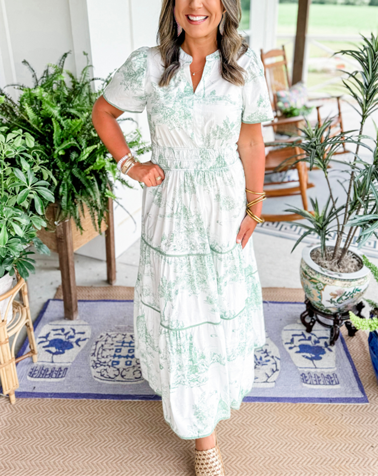 Ortrud | Short Sleeve Printed Tiered Maxi Dress