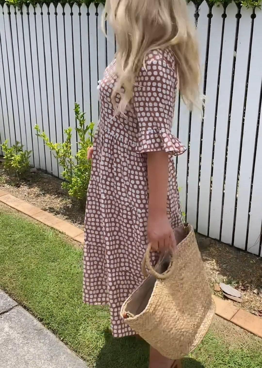 Yumi | Polka Dot Ruffle Sleeve Midi Dress