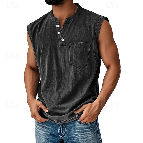 Latrell | Sleeveless Henley Tank Top With Pocket