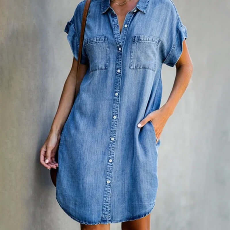 Quiria | Denim Style Button Front Shirt Dress