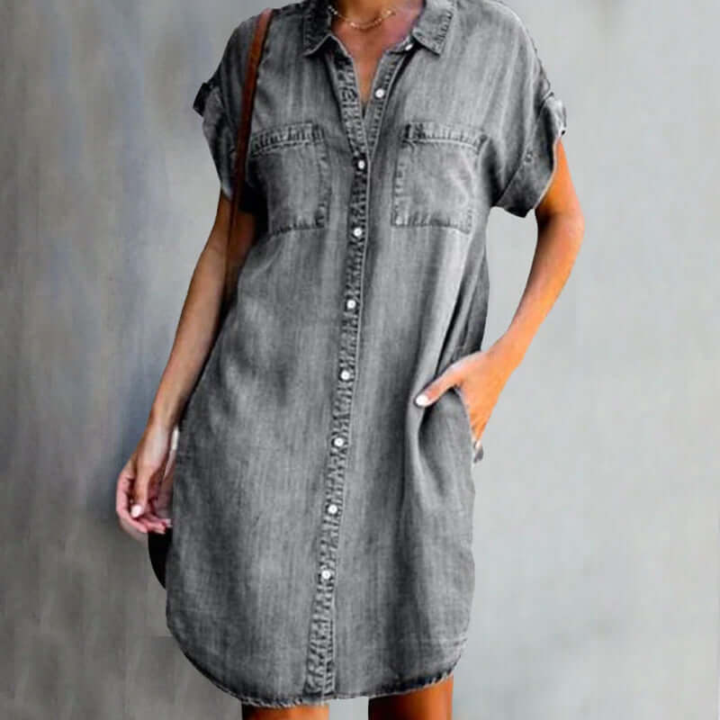 Quiria | Denim Style Button Front Shirt Dress