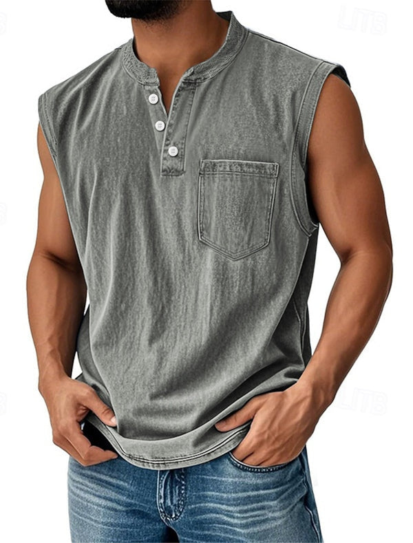 Latrell | Sleeveless Henley Tank Top With Pocket