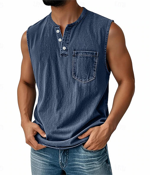 Latrell | Sleeveless Henley Tank Top With Pocket