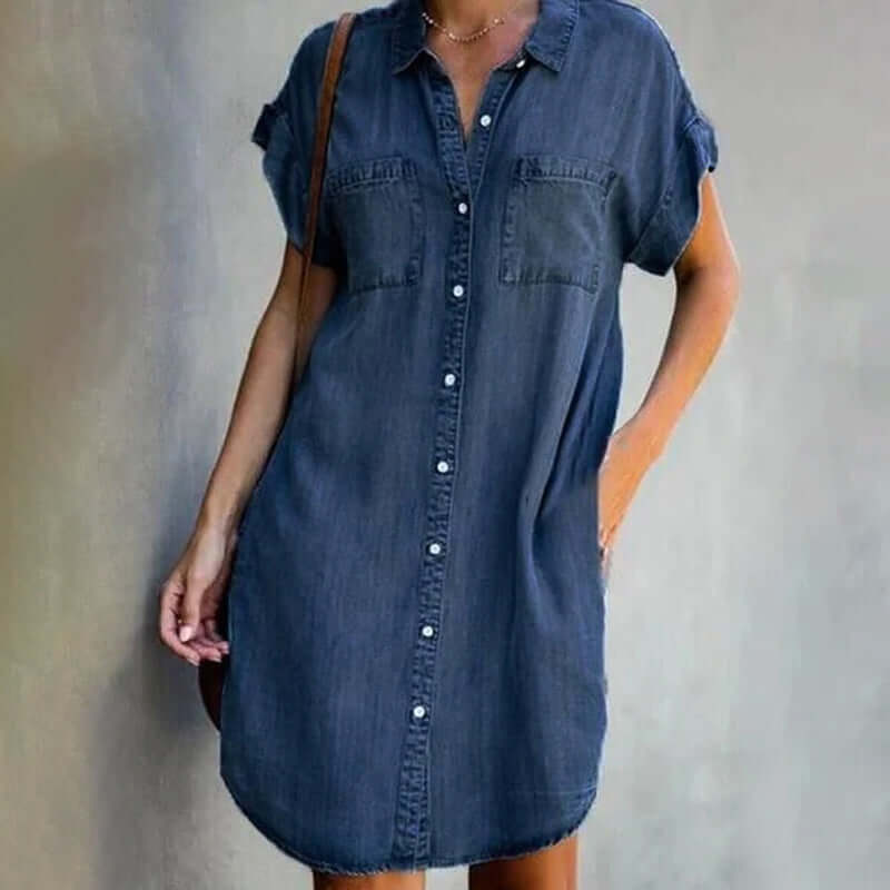 Quiria | Denim Style Button Front Shirt Dress