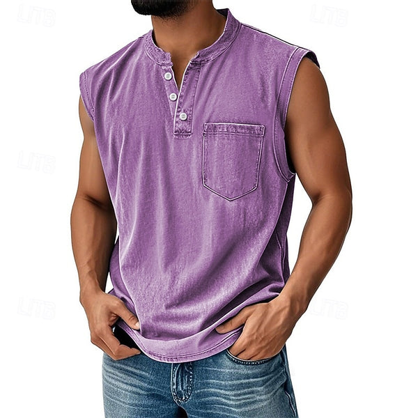 Latrell | Sleeveless Henley Tank Top With Pocket