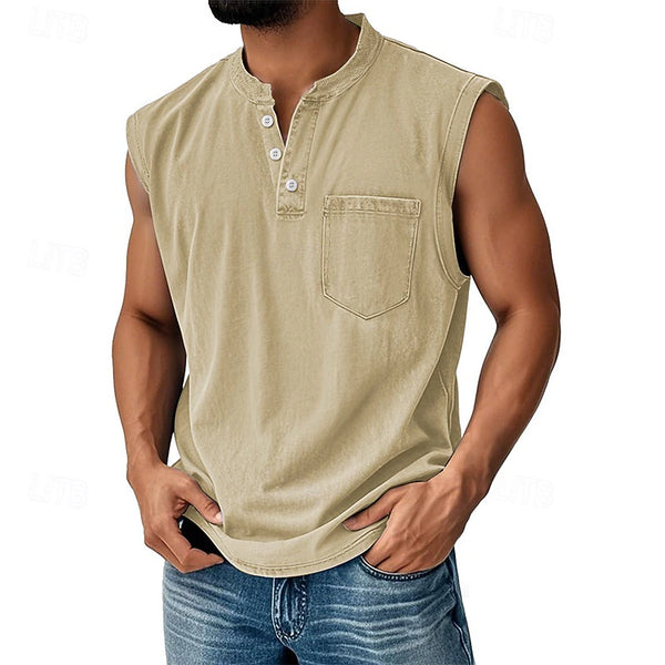Latrell | Sleeveless Henley Tank Top With Pocket