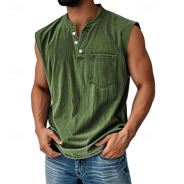 Latrell | Sleeveless Henley Tank Top With Pocket