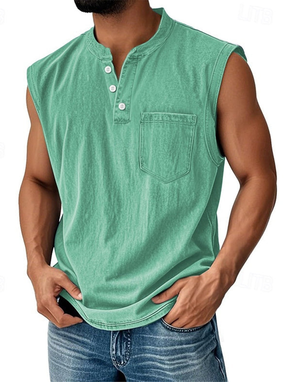 Latrell | Sleeveless Henley Tank Top With Pocket