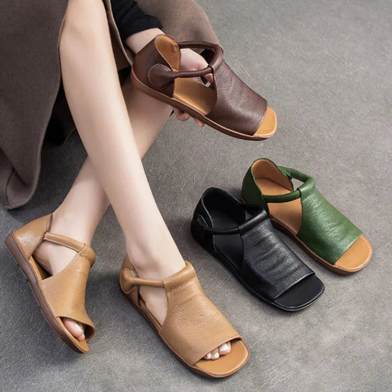 Shanera - Open Toe Cutout Flat Heel Sandals