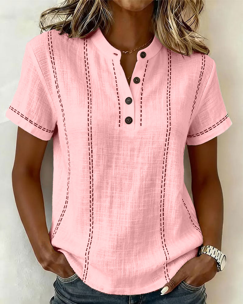 Vanessia | Blouse Short Sleeve Button Neck Top