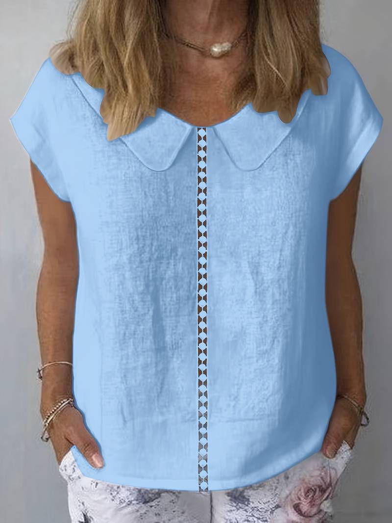 Krischelle - Peter Pan Collar Lace Trim Blouse