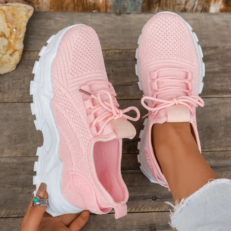 Eshara | Knit Lace-Up Chunky Sole Sneakers