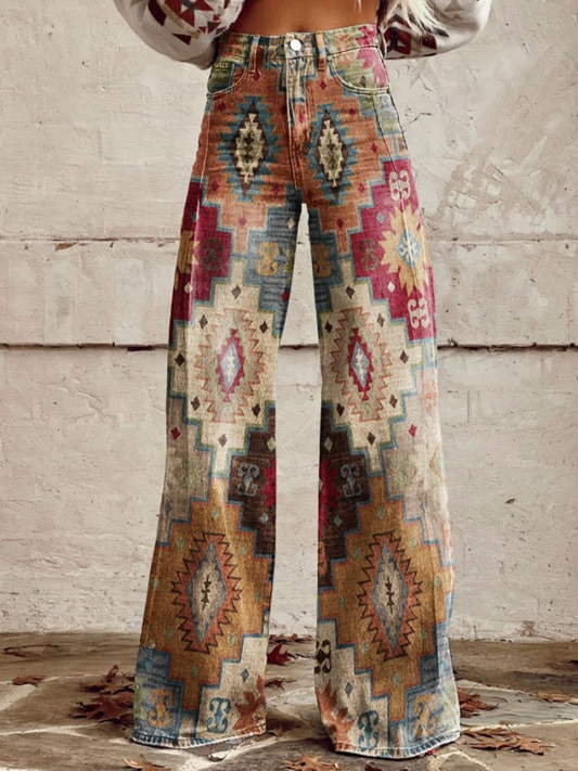 Aldina | Wide-Leg Geometric Print High-Waist Pants