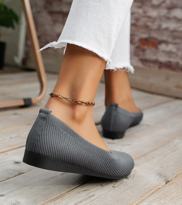 Alfia | Ballet Flats Ribbed Round Toe Slip Ons