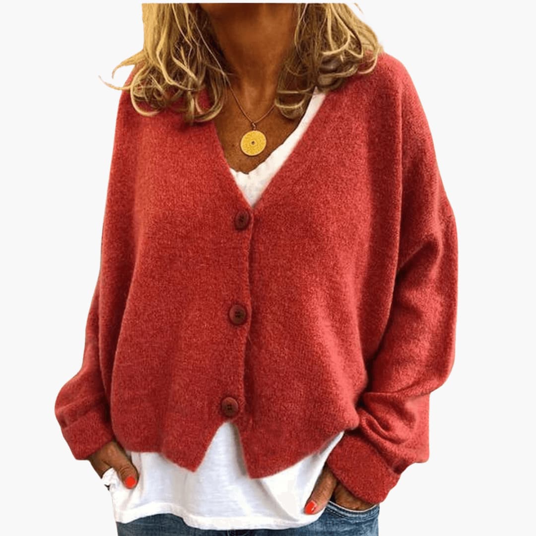 Lucrora | Long Sleeve Knitted Cardigan with Button Front