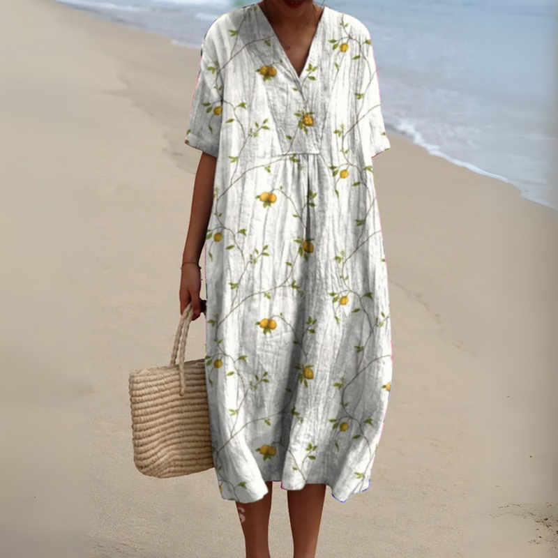 Lora | Floral Print V Neck Midi Dress
