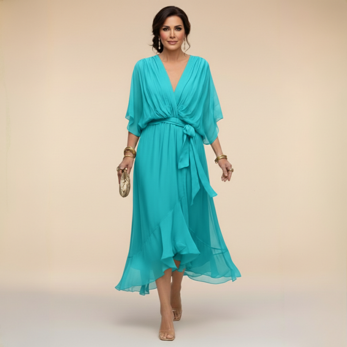 Harshani | Chiffon V Neck Midi Wrap Dress