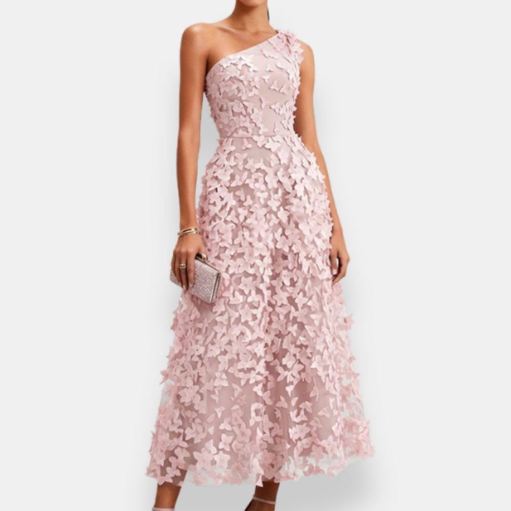 Suniya | Midi Dress With One Shoulder Appliqués
