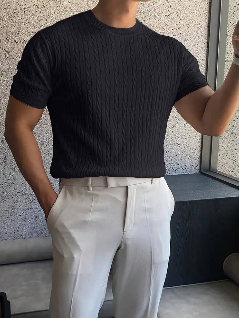 Kiril - Cable Knit Short Sleeve Crewneck Jumper