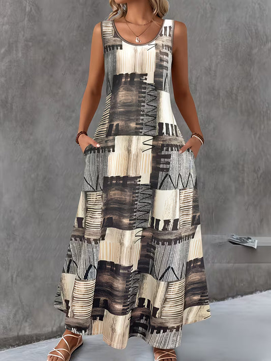Brigitten | Sleeveless Abstract Print Maxi Dress