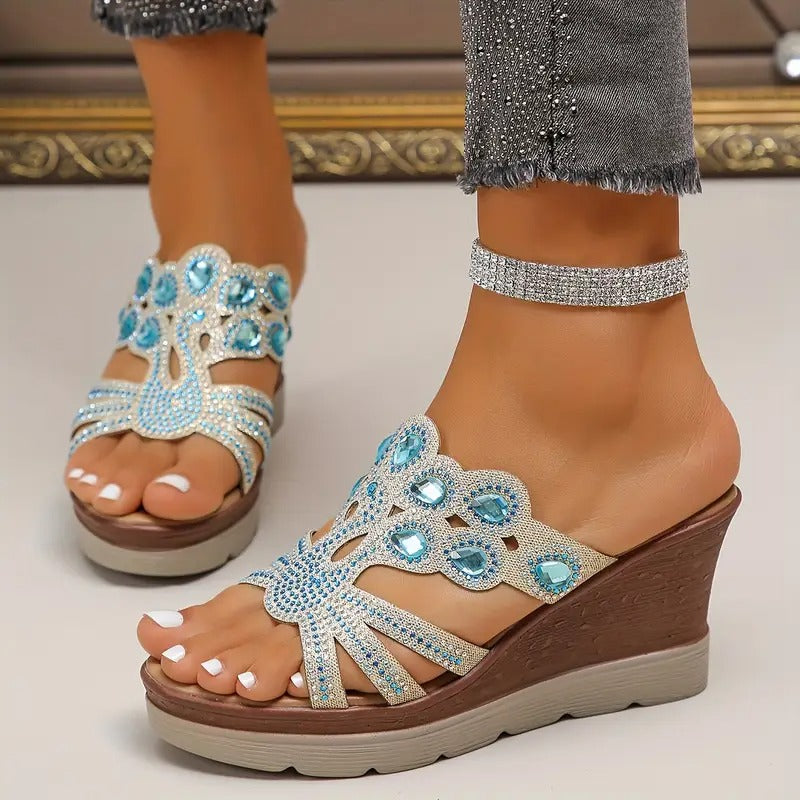 Lakeisha | Heeled Sandals Rhinestone Floral Slip-On