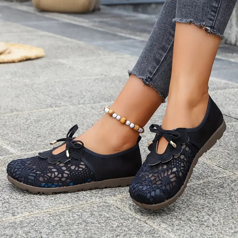 Danika | Black Floral Cutout Slip-On Shoes