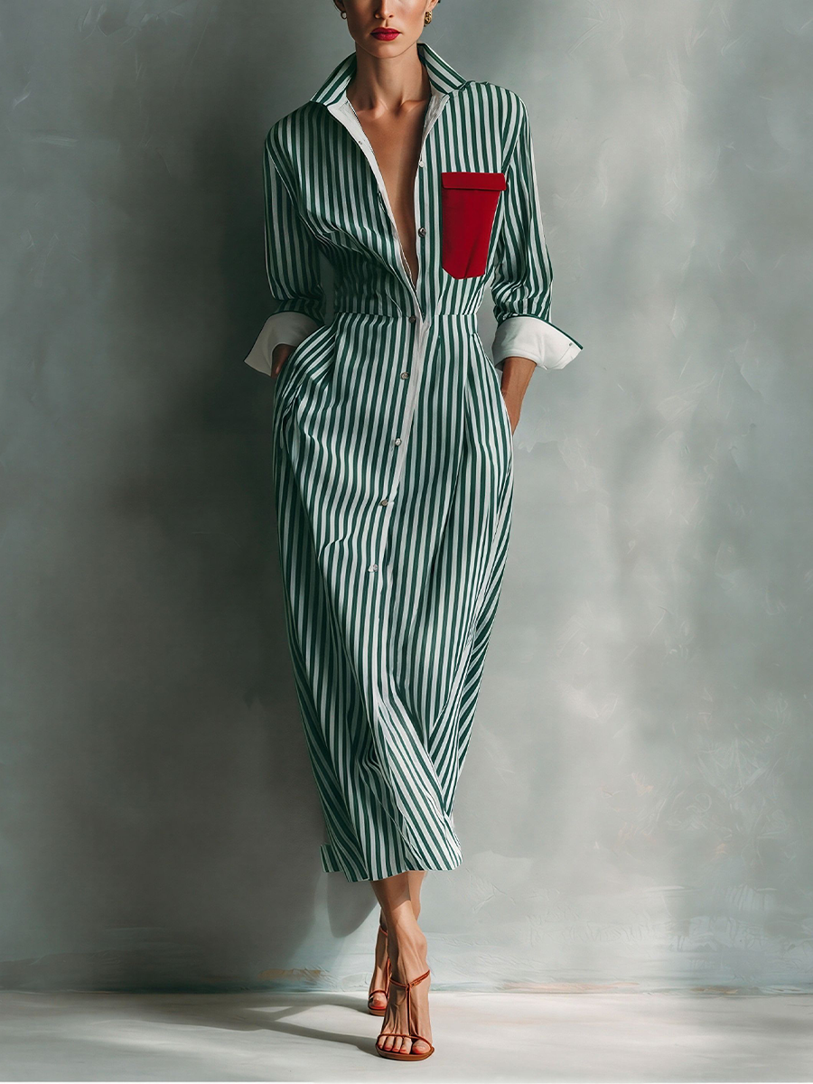 Makeda | Striped Button Front Shirt Maxi Dress