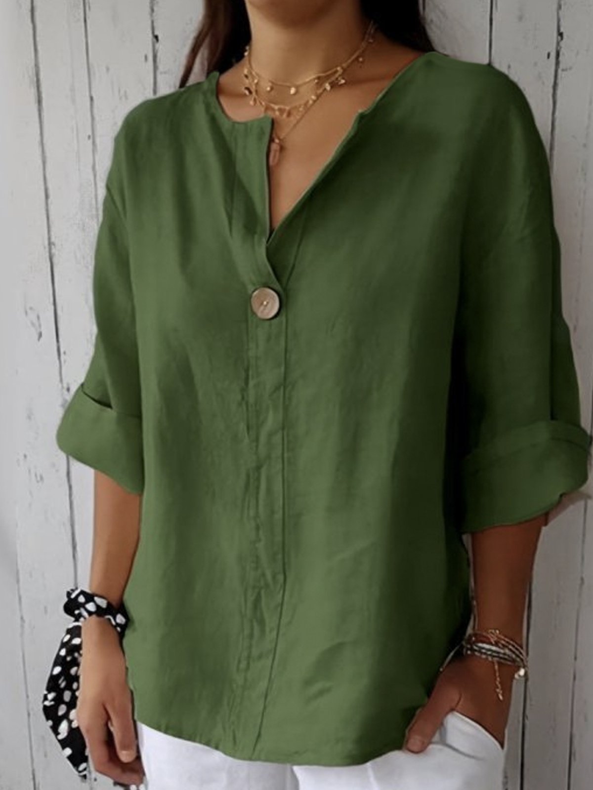 Yvonna | Loose V-Neck Button Blouse