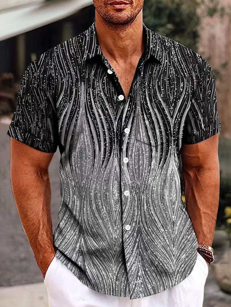 Klenn - Short Sleeve Button Front Gradient Print Shirt