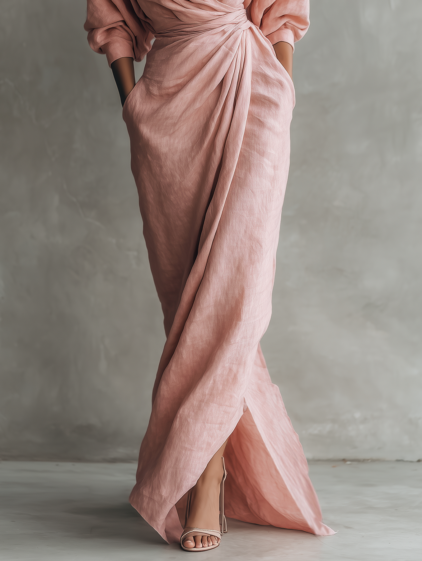 Konika - V Neck Long Sleeve Maxi Dress