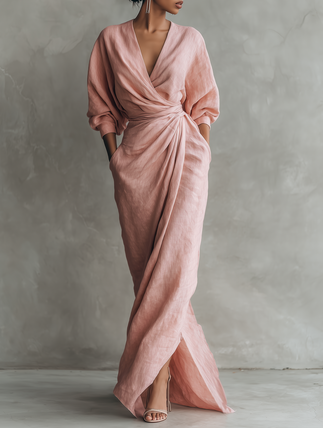 Konika - V Neck Long Sleeve Maxi Dress