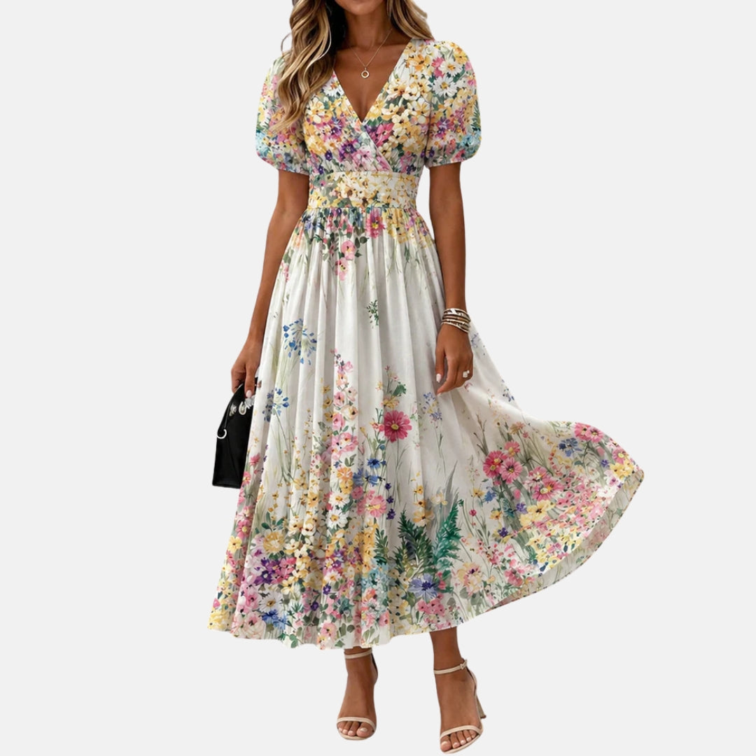 Kirina | Midi Dress Floral Wrap Puff Sleeve