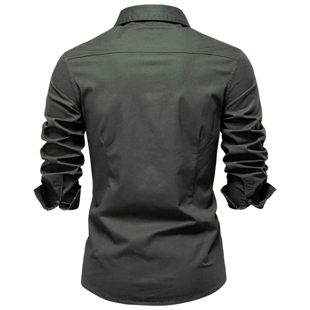 Norbwaldmir | Long Sleeve Cotton Shirt in Navy Blue